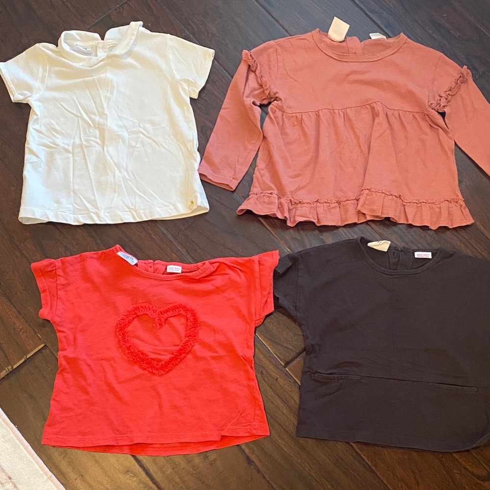 Zara Kids' White, Pink, Red, and Black Tees Set